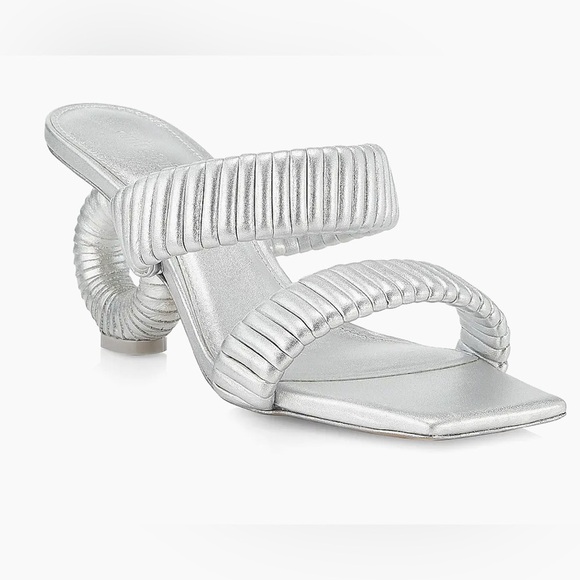 Cult Gaia Valence 75MM Metallic Leather Sandals in Silver Size 7.5 - Picture 11 of 13